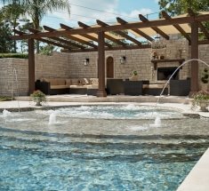 Custom Pool and Spa with Bubblers, Deck Jets and Pergola