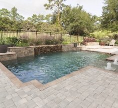 Custom Pool and Spa with Sheer Descent and Bubbler