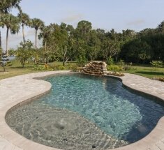 Custom Pool with Bubbler and Rock Waterfall