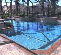 Custom Pool and Spa with Sheer Descent and Screens
