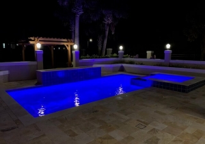 Geometric pool with LED pool lights