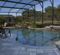 Custom Pool and Spa with Rock Waterfall and Firepit